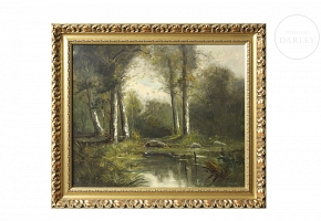 Carolus Morizot (20th century) ‘Lake in the Grove’