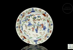 Wucai ceramic plate ‘Celebration’, marked Wanli