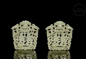 Pair of jade plaques, ‘Characters’, Qing dynasty