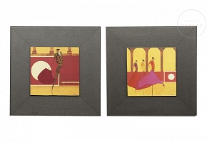 Thierry Ona (1960) Pair of paintings ‘Bullfighters’