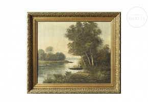 Delorme (19th-20th century) ‘Boats on the river’