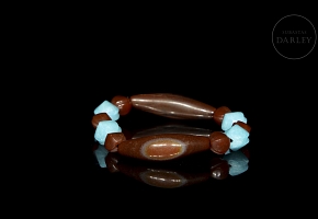 Pulsera de cuentas y Dzi de ágata Alashan, y amazonita, dinastía Liao