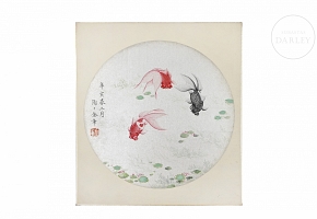 Chinese painting “Goldfish in the pond,” signed Jin Zhāng
