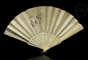 Abanico de seda y hueso, s.XIX-XX