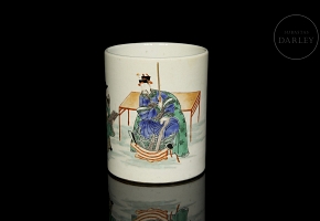 Porcelain brush pot ‘Scene’, Qing dynasty