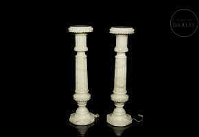Pair of alabaster pedestal lamps, 20th century