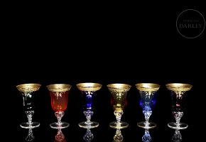 一套六只穆拉诺玻璃高脚杯，20世纪