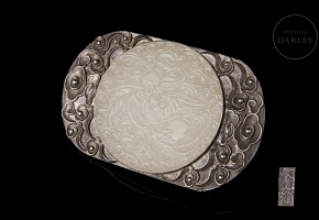 Silver and jade buckle, ‘Bat with Peaches,’ Qing dynasty