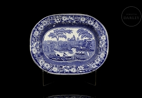 柳树纹“野玫瑰”托盘，斯塔福德郡，19世纪