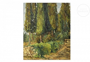 Barbera (20th century) ‘Garden with Cypress Trees’