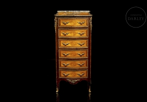 Chiffonier estilo Luis XV de madera y mármol, med. s.XX