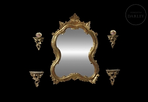 Italian-style mirror and cornucopia set, 20th century