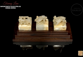 Set of three white jade ‘Dragon’ seals, Han dynasty