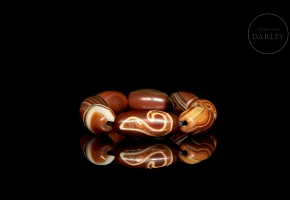 Pulsera de ocho Dzi de ágata, dinastía Liao