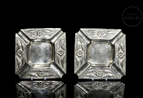 Pareja de ceniceros en plata boliviana, s.XX