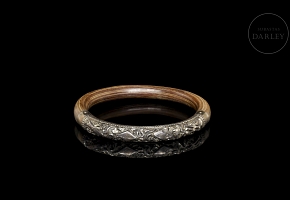 Wooden bracelet with silver decorations, 20th century