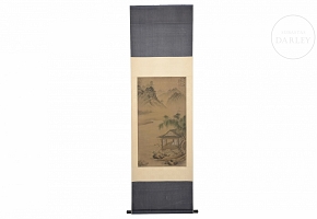 Chinese painting “Scholar by the River,” signed Tang Dai