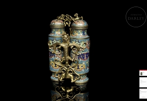 Pair of gilt bronze vases with cloisonné enamel decoration, “Dragon and phoenix,” Qing dynasty, 17th