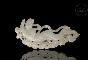Carved jade plaque ‘Guanyin among clouds’, Qing dynasty