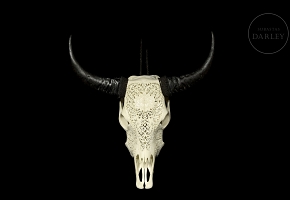 Carved water buffalo skull, 20th century