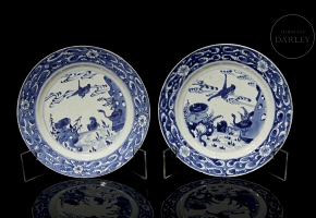 Pareja de platos de porcelana