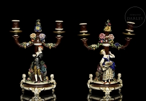 Capodimonte “Pair of porcelain candlesticks,” 20th century