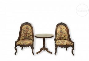 Set of round table and two armchairs, historicist style, 20th century