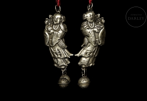 Pair of silver-plated metal ‘Characters’ pendants, Qing dynasty