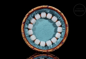Pulsera de cuentas de jade blanco de Hetian, dinastía Qing