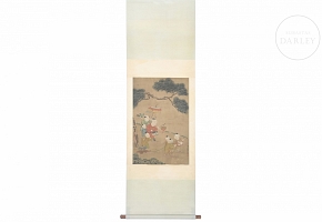 Chinese painting ‘Children Playing’, signed Gu Jianlong