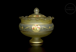 Enamelled glass bonbonniere, 20th century