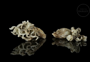 Pareja de tallas de jade blanco