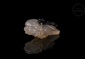 Agate carving ‘Guqin and flowers’, Qing dynasty
