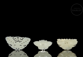 Three carved jade pieces, ‘Flowers and Insects’, Qing dynasty