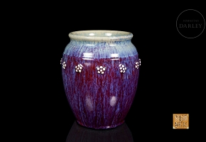 Ceramic vase with flambé glaze “Flowers,” marked Qianlong