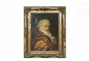 19世纪西班牙画派《捧杯老人》