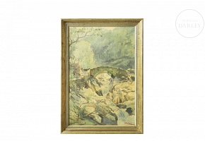 J. Mettlach (20th century) ‘Bridge between rocks’