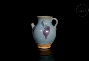 Ceramic jug with double handles and Junyao glaze, Yuan style