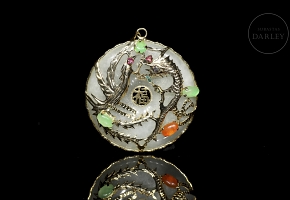 Jade and yellow gold ‘Dragon and phoenix’ pendant