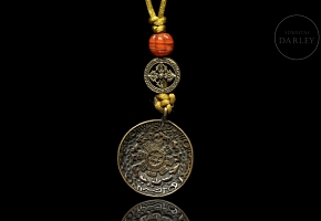Colgante de bronce y ágata, Tíbet, dinastía Qing