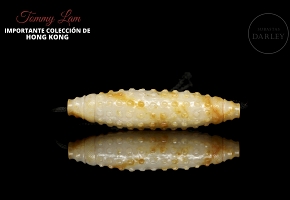Carved white jade bead, Eastern Han dynasty