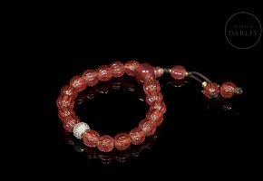 Pulsera de cuentas de Liulí rosa, dinastía Qing