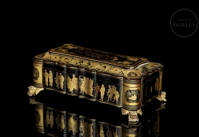 Chinese lacquered wooden game box, late 19th century