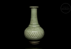 Jarrón de cerámica con esmalte celadón, dinastía Qing