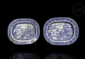 柳叶纹托盘一对，“改良石器”，十九至二十世纪