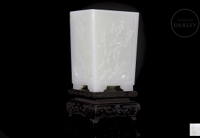 Hetian white jade brush holder “Vegetation,” Qing dynasty