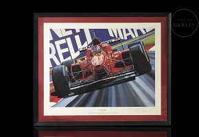Commemorative print by Colin Carter, “Scarlet Fever,” Italian Grand Prix, 1996
