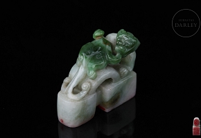 Double jadeite seal ‘Mythical Beast’, Qing dynasty