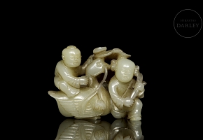 Jade figure ‘Children and Goose’, Qing dynasty