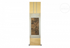 Chinese painting ‘Cranes with Flowers and Pine Tree’, signed Zhou Zhimian